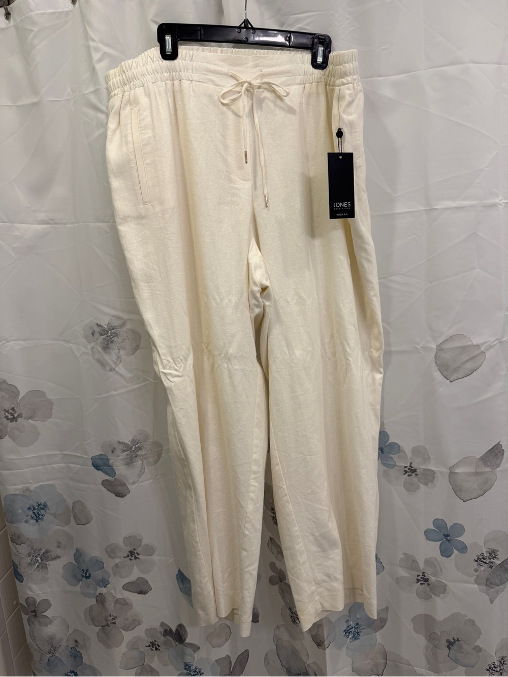 Jones New York Cream Drawstring Wide-Leg Trousers